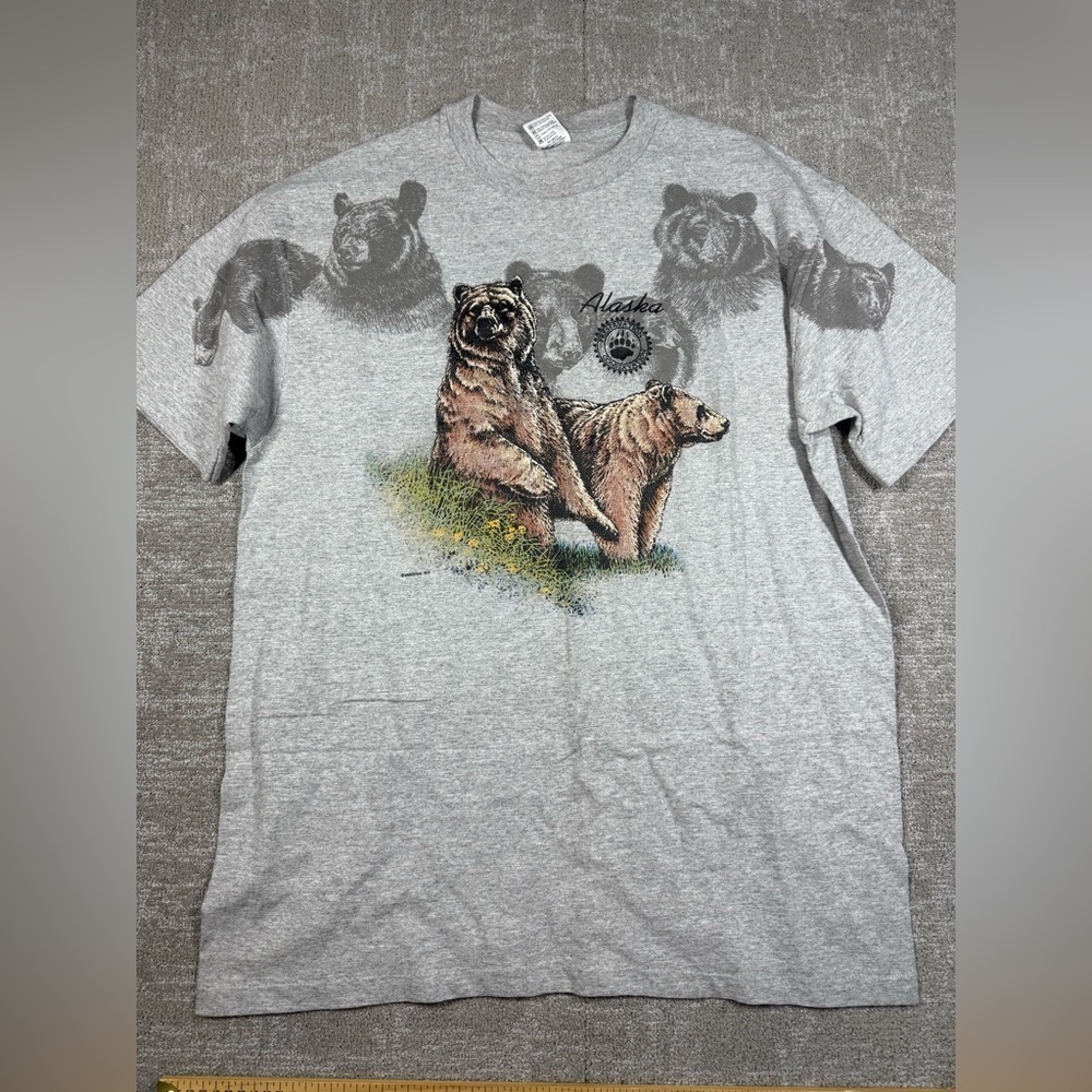 Vintage San Segal All Over Bear Alaska Printed Graphic Single Stitch T Shirt XL